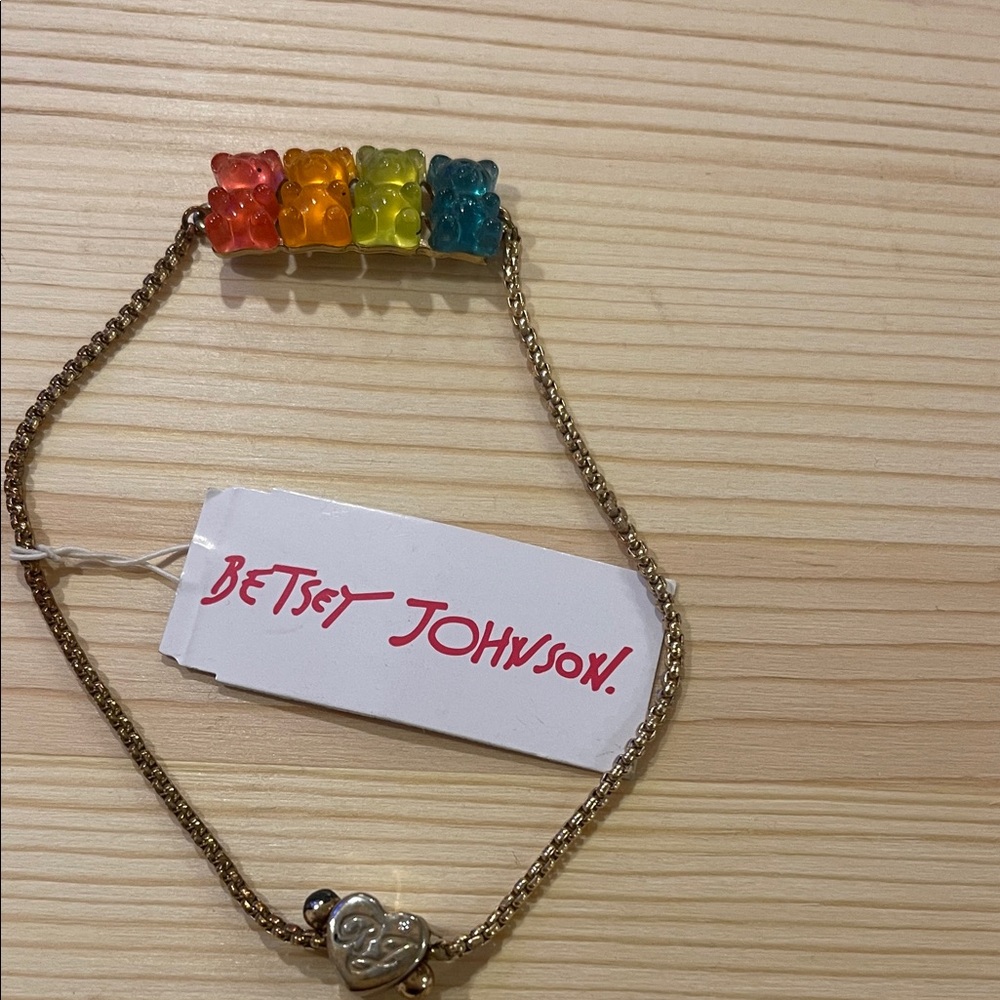 Betsey Johnson Rainbow Gummy Bear Chain Bracelet – Gold Tone Adjustable Bracelet